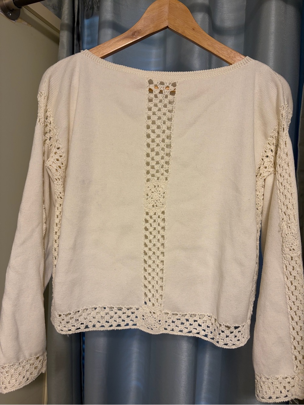 Sandro Cream Crochet-Trim Women's Knit Crop Top